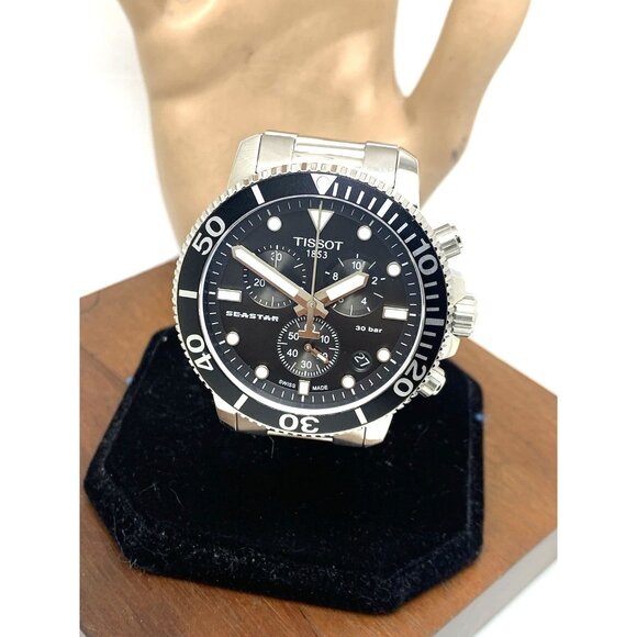 Tissot Men's Watch Seastar Chronograph Swiss Quartz Black Dial T1204171105100 - Picture 1 of 15